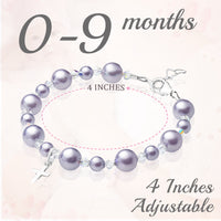 Baptism & Christening Sterling silver Cross Bracelet for Girls Lavender Pearls & Clear Crystals