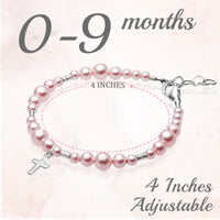 Newborn Baby Girl Sterling Silver Cross Pink Pearl Christening Baptism Bracelet
