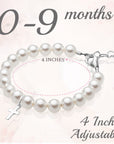 Sterling Silver Cross Charm White Pearl Bracelets for Girls - Baptism Gifts