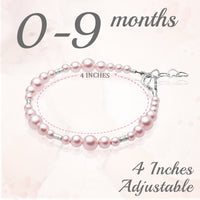 NewBorn Baby Girl Bracelet with Pink Pearl & Silver Crimps