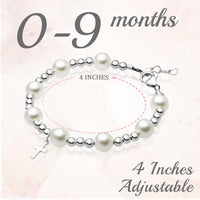Newborn Baby Sterling Silver Beads Baptism Cross Charm White Pearl Bracelet
