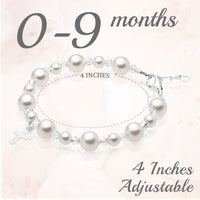 NewBorn Baby Baptism & Christening White Pearl Sterling silver Cross Charm Bracelet