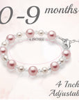 Sterling Silver Bracelet for Girls with Pink & White Pearls & Clear Crystals