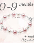 Sterling Silver Cross Baptism Bracelet for Girls - Pink & White Pearl Clear Crystals