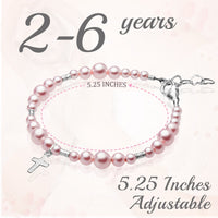 Toddler Baby Girl Sterling Silver Cross Pink Pearl Christening Baptism Bracelet
