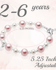 Sterling Silver Cross Baptism Bracelet for Girls - Pink & White Pearl Clear Crystals