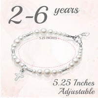 Toddler Baby Sterling Silver Cross White Pearl Christening Baptism Bracelet
