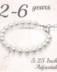 Sterling Silver Cross Charm White Pearl Bracelets for Girls - Baptism Gifts