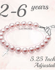 Toddler Baby Girl Sterling Silver Cross Baptism & Christening Pink Pearl Bracelet