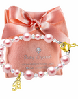 Pink Pearl & Clear Crystal Kids Initial Bracelet, 14K Gold Plated