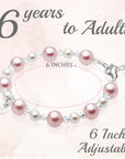 Sterling Silver Cross Baptism Bracelet for Girls - Pink & White Pearl Clear Crystals