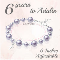 Baptism & Christening Sterling silver Cross Bracelet for Girls Lavender Pearls & Clear Crystals