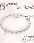 Teen Girl Sterling Silver Cross Baptism & Christening White Pearl Bracelet