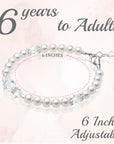 Sterling Silver Bracelet For Girls With Clear Crystals & White Pearls