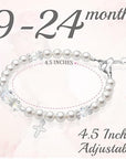 Infant Baby Sterling Silver Cross Baptism Pearl Bracelet White Pearl Clear Crystals
