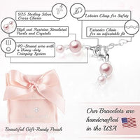 Newborn Baby Girl Sterling Silver Cross Pink Pearl Christening Baptism Bracelet