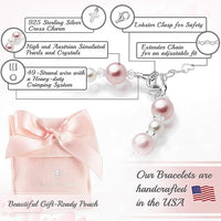 Newborn Baby Girl Baptism Bracelet Sterling Silver Cross Pink & White Pearl Clear Crystals