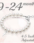 Sterling Silver Cross Charm White Pearl Bracelets for Girls - Baptism Gifts