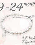 Infant Baby White Sterling Silver Cross Bracelet Crimps Baptism and Christening