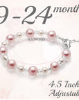 Sterling Silver Bracelet for Girls with Pink & White Pearls & Clear Crystals