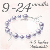 Baptism & Christening Sterling silver Cross Bracelet for Girls Lavender Pearls & Clear Crystals
