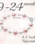 Sterling Silver Cross Baptism Bracelet for Girls - Pink & White Pearl Clear Crystals