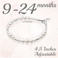 Infant Baby Girl Bracelet with White Pearl & Silver Crimps