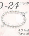 Sterling Silver Cross Charm White Pearl Bracelet for Girls - Christening & Baptism Gifts