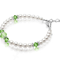 Personalized Birthstone Pearl Bracelet for Girls with Birthstone Crystals