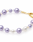 Lavender Pearl Bracelet with Clear Crystals, 14K Gold Plated Gift