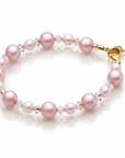 Pink & Rose Pearl Bracelet with Clear Crystals, 14K Gold Plated Gift