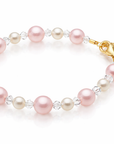 Pink & White Pearl Bracelet with Clear Crystals, 14K Gold Plated Gift