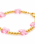 Pink Butterfly Bracelet, 14K Gold Plated Gold Bead Keepsake for Girls