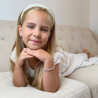 Baptism & Christening Sterling silver Cross Bracelet for Girls Lavender Pearls & Clear Crystals