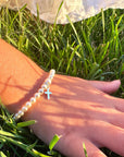 Sterling Silver Cross Charm White Pearl Bracelet for Girls - Christening & Baptism Gifts