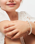 Beaded Bracelets for Girls, Sterling Silver Cross Charm -White Cultured Freshwater Pearl
