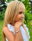 White Pearl Charm Bracelet, Silver Beads & Sterling Silver Box Cross