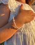 Sterling Silver Cross Baptism Bracelet for Girls - Pink & White Pearl Clear Crystals