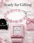 Pink Pearl Christening Bracelet, Sterling Silver Cross Charm & Clear Crystals