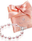 Pink Pearl Christening Bracelet, Sterling Silver Cross Charm & Clear Crystals