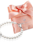 White Pearl Communion Bracelet, Girls Sterling Silver Cross Charm