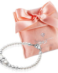 White Pearl Charm Bracelet, Silver Beads & Sterling Silver Box Cross