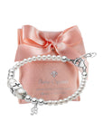Baby Crystals Personalized Sterling Silver Cross Block White Pearl Initial Charm Bracelet