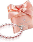 Pink Pearl Baby Charm Bracelet, Sterling Silver Baptism Cross