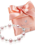 Pink & White Pearl Charm Bracelet, Sterling Silver Cross Clear Crystals