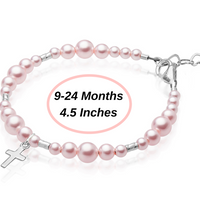 Sterling Silver Crimps Cross Charm Pink Pearl Christening Baptism Bracelet for Girls