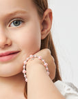 Pink Pearl Christening Bracelet, Sterling Silver Cross Charm & Clear Crystals