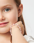 Sterling Silver Cross Charm Bracelet with Pink Pearls
