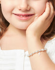 Sterling Silver Baptism Bracelet, White Pearls, Cross Charm & Clear Crystals