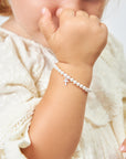Sterling Silver Baby Charm Bracelet, White Pearls & Baptism Cross
